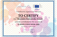 Certyfikat poświadczający, że Pani Sławomira Kostrzewska- Sworek pomogła w organizacji wydarzenia